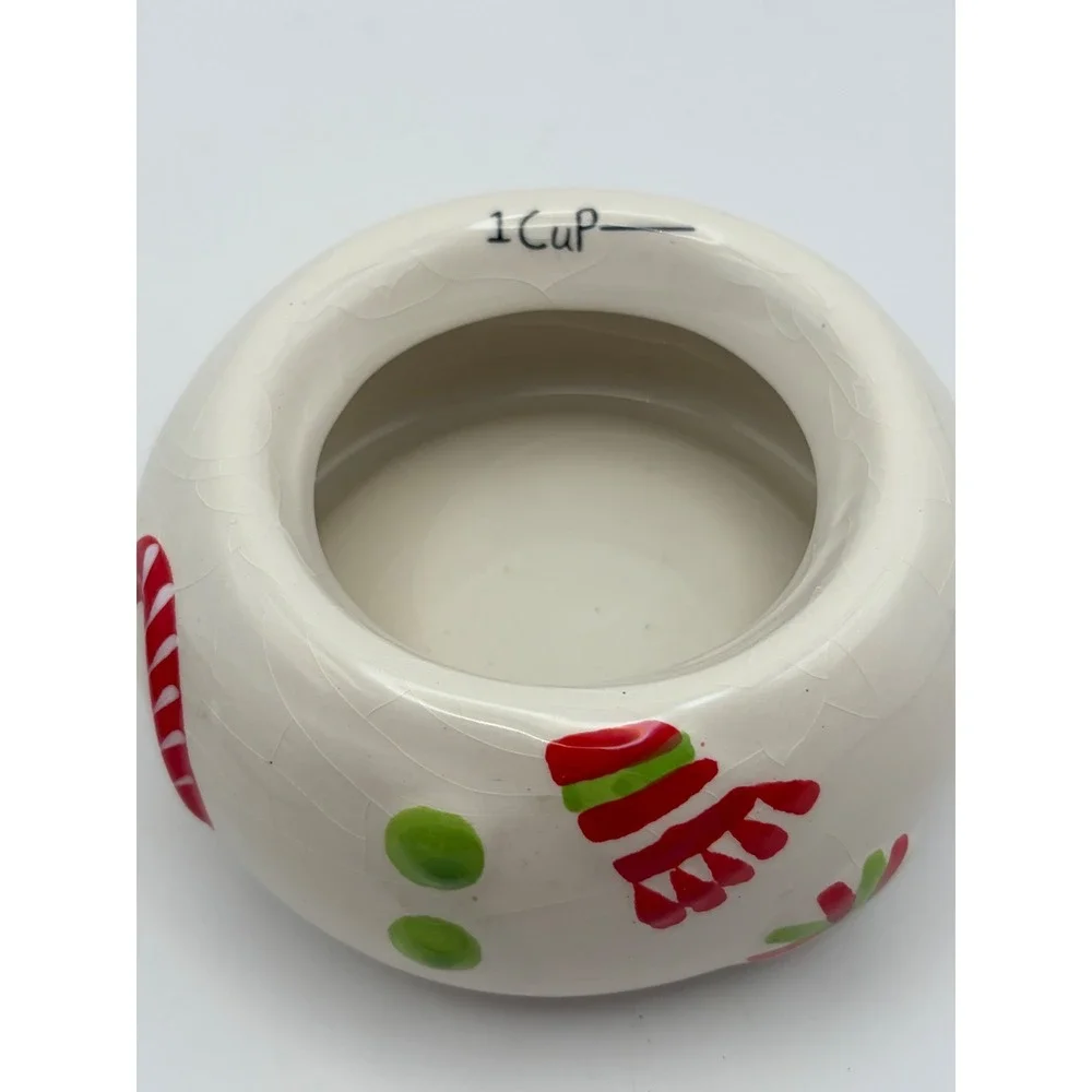 Pier 1 Stacking Ceramic Snowman Measuring Cups Christmas Candy Snack Bowls Set